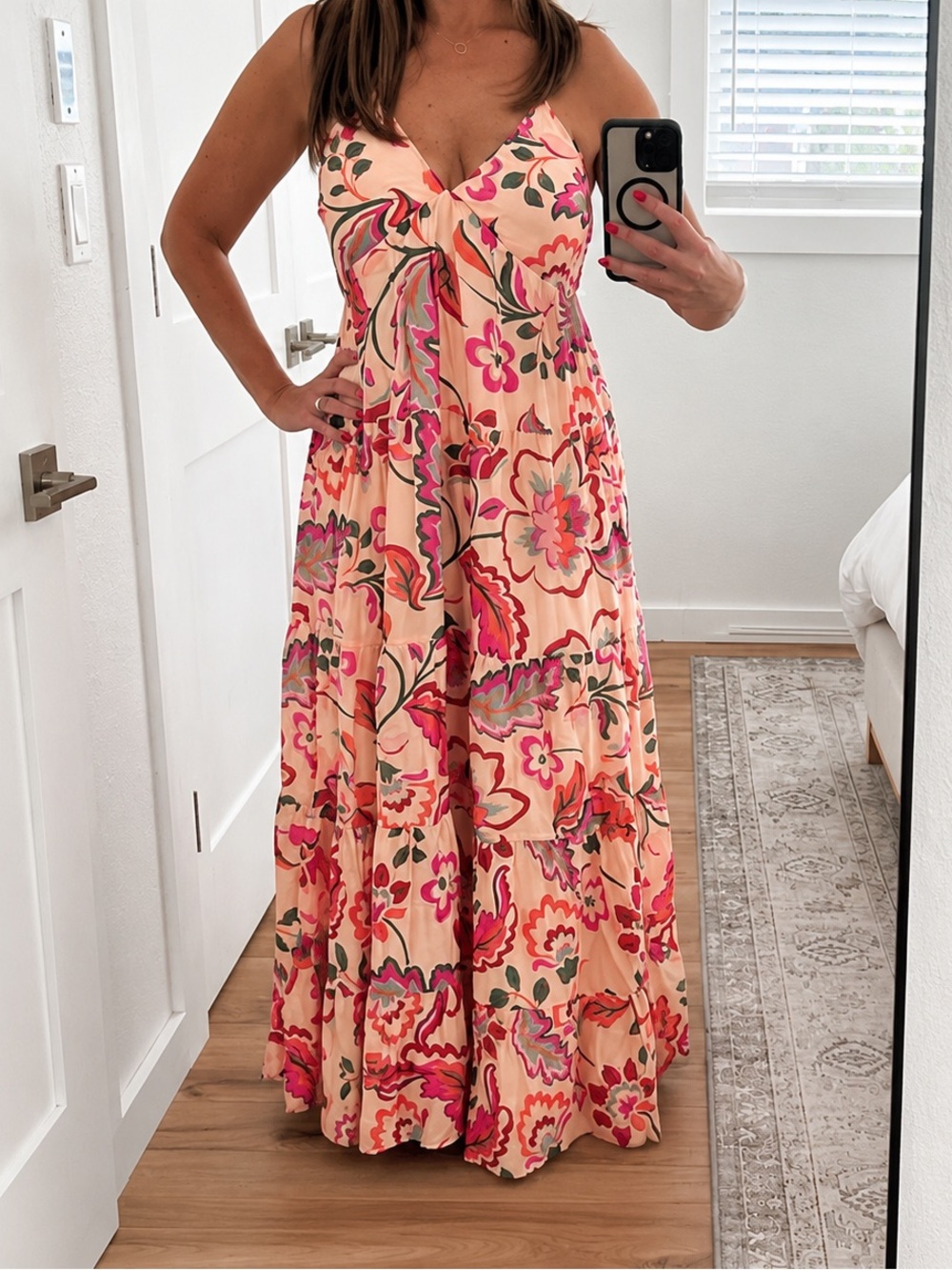 1. State Peach Floral Maxi Dress with Pink & Green Print
